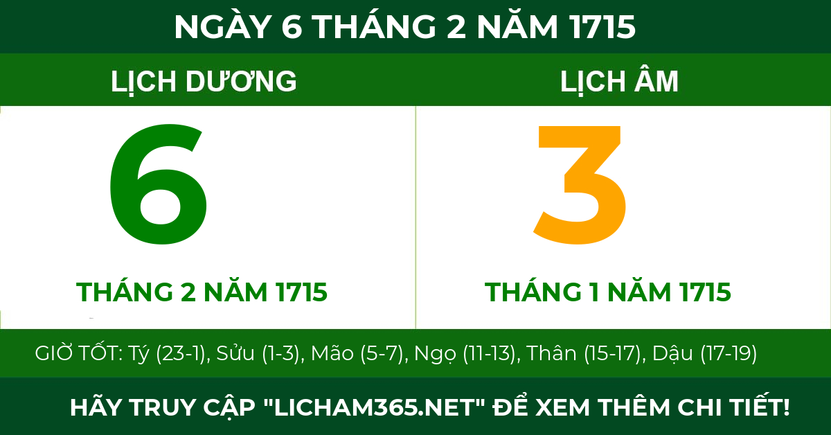 lịch âm ngày 6 tháng 2 năm 1715