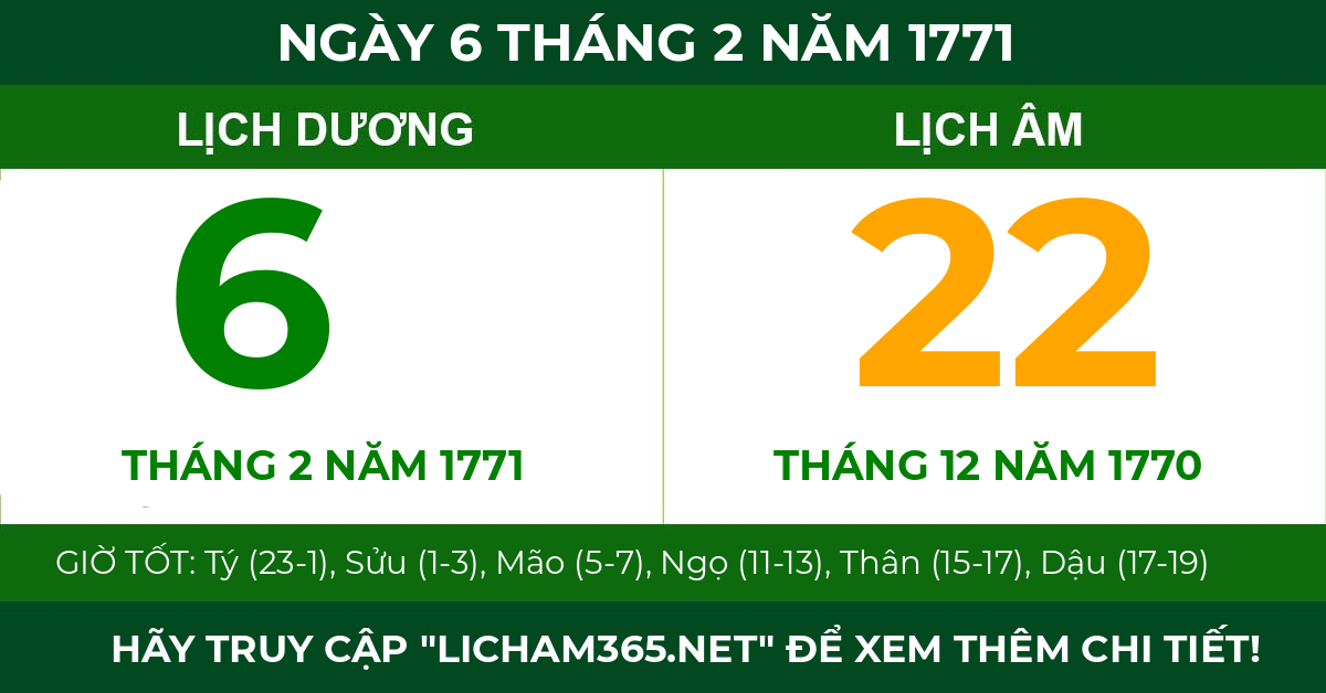 lịch âm ngày 6 tháng 2 năm 1771