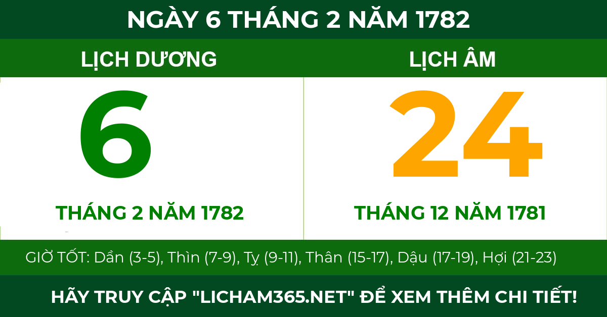 lịch âm ngày 6 tháng 2 năm 1782