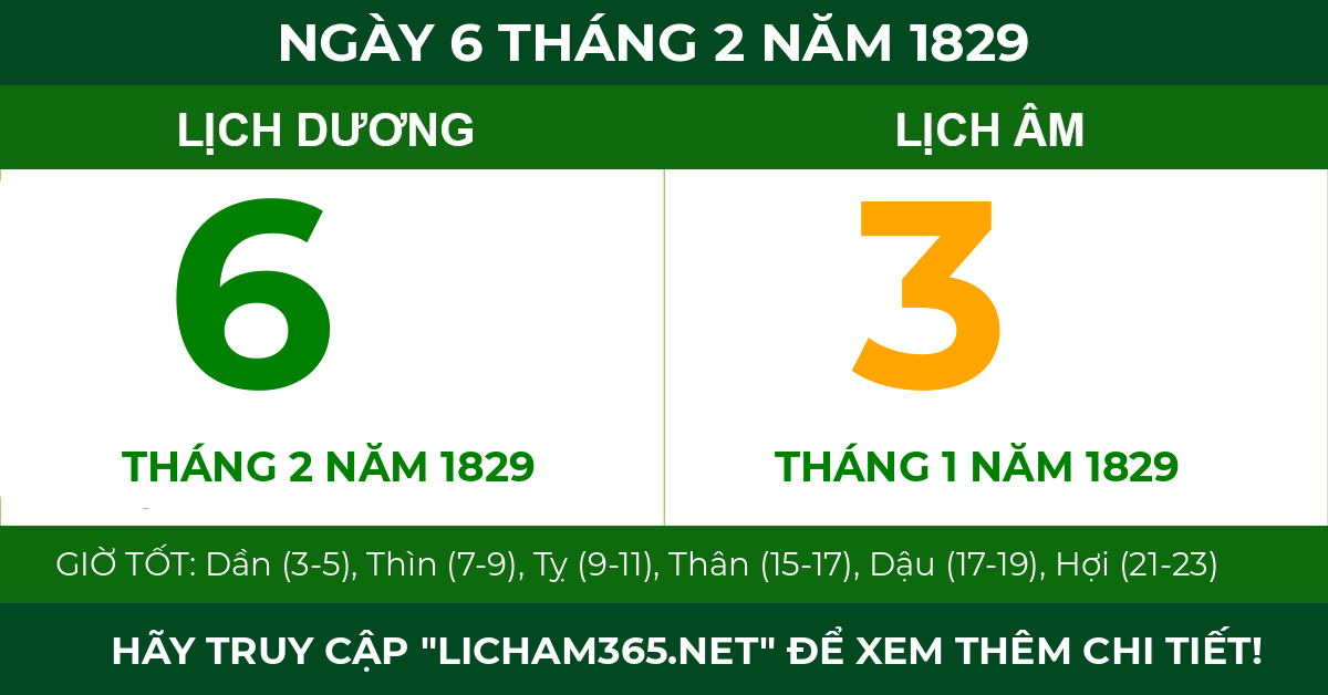 lịch âm ngày 6 tháng 2 năm 1829