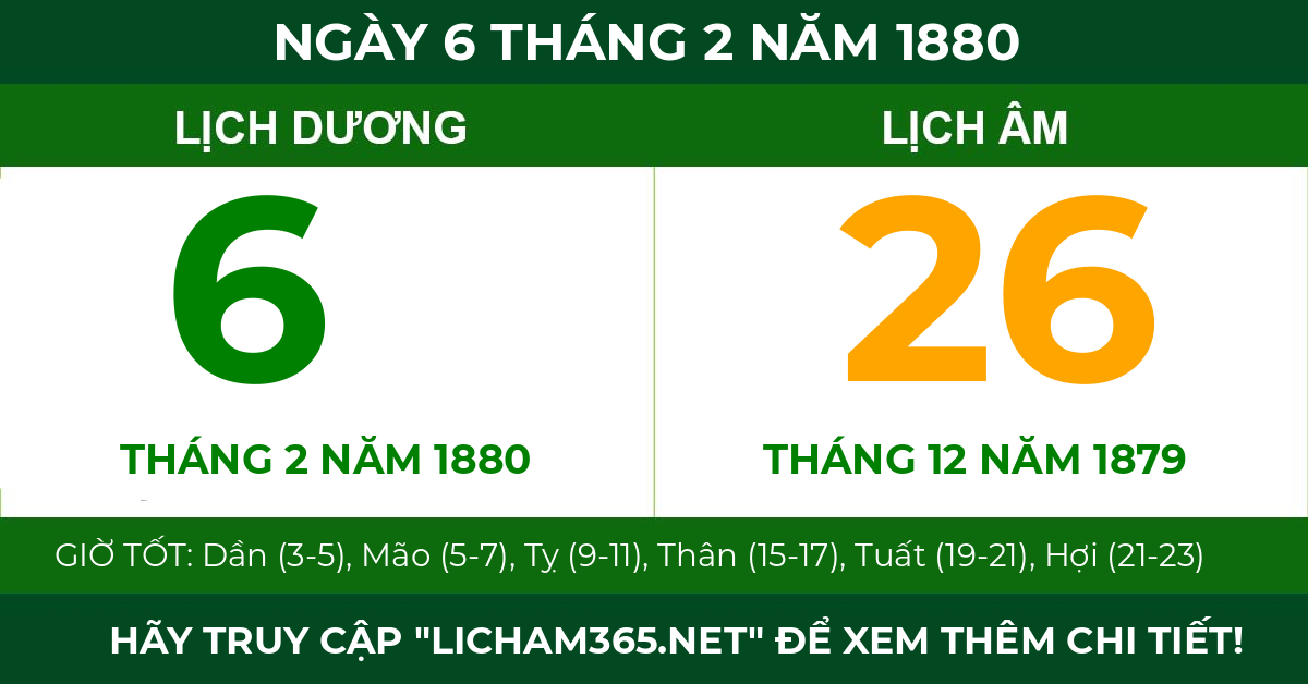 lịch âm ngày 6 tháng 2 năm 1880