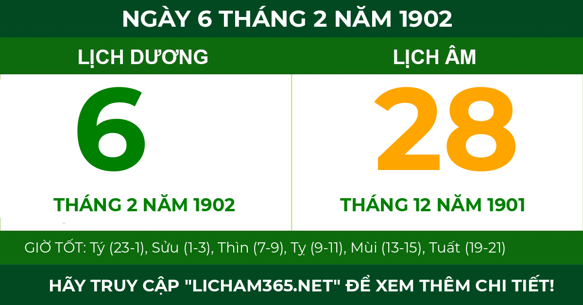 lịch âm ngày 6 tháng 2 năm 1902