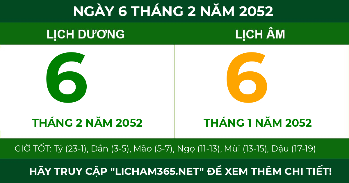 lịch âm ngày 6 tháng 2 năm 2052