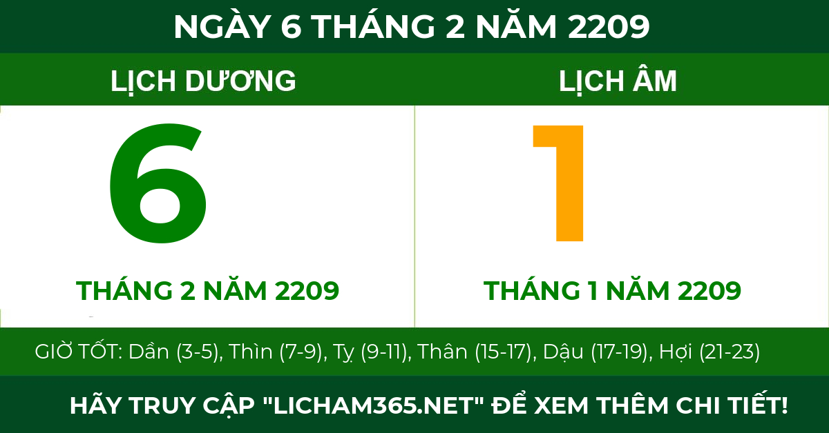 lịch âm ngày 6 tháng 2 năm 2209