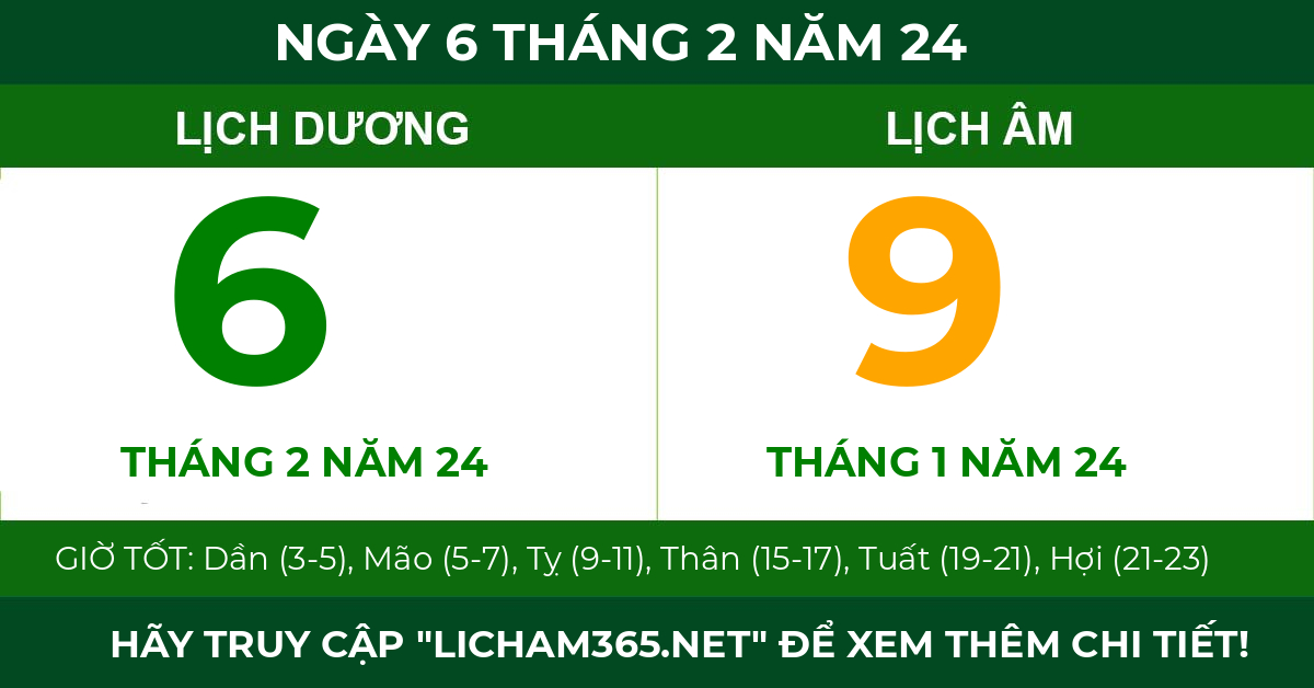 lịch âm ngày 6 tháng 2 năm 24