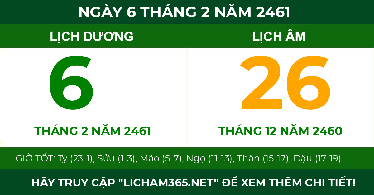 lịch âm ngày 6 tháng 2 năm 2461