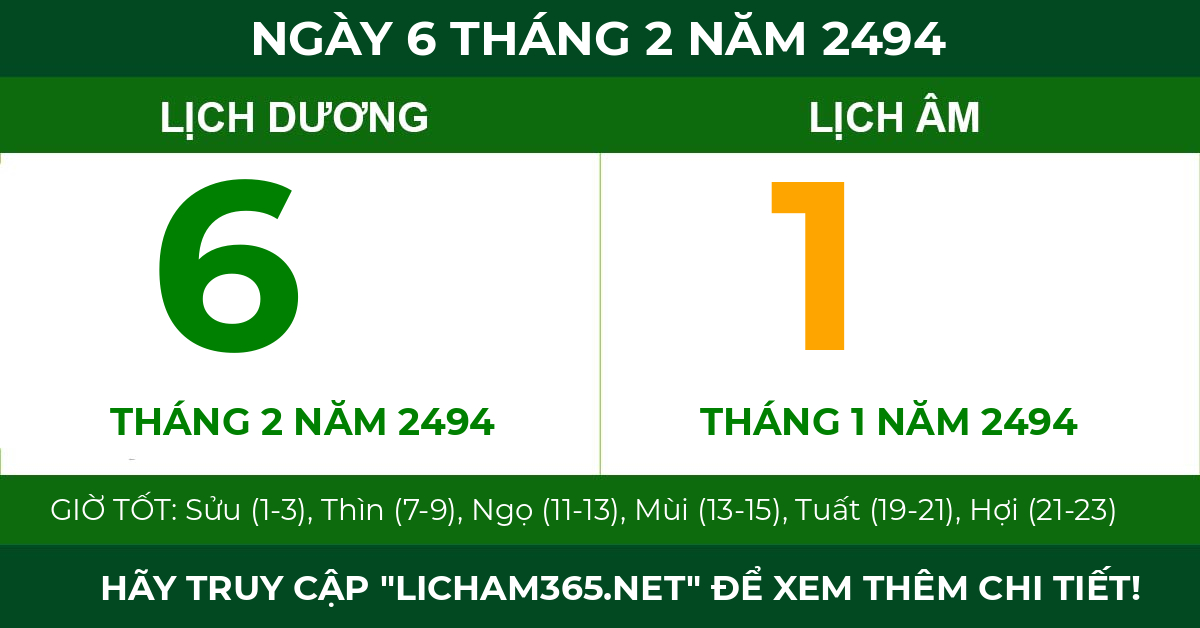 lịch âm ngày 6 tháng 2 năm 2494