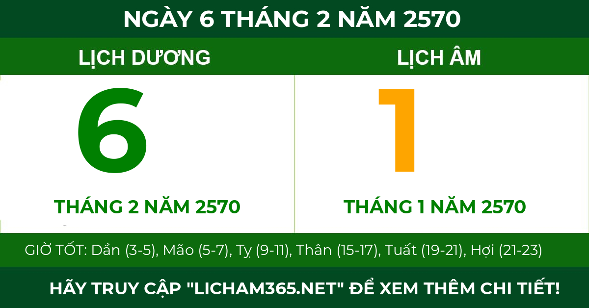 lịch âm ngày 6 tháng 2 năm 2570