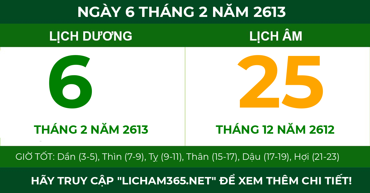 lịch âm ngày 6 tháng 2 năm 2613