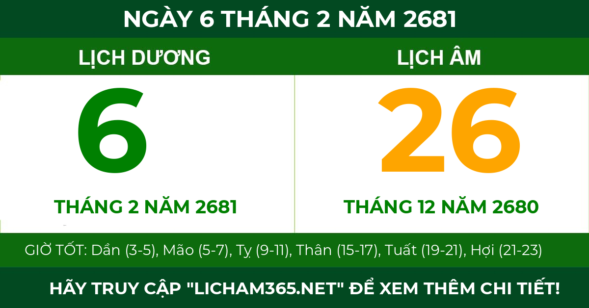 lịch âm ngày 6 tháng 2 năm 2681