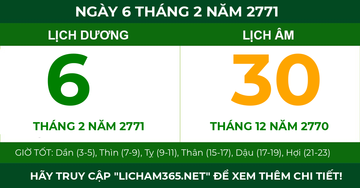 lịch âm ngày 6 tháng 2 năm 2771