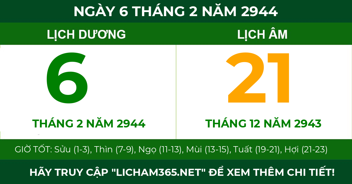lịch âm ngày 6 tháng 2 năm 2944