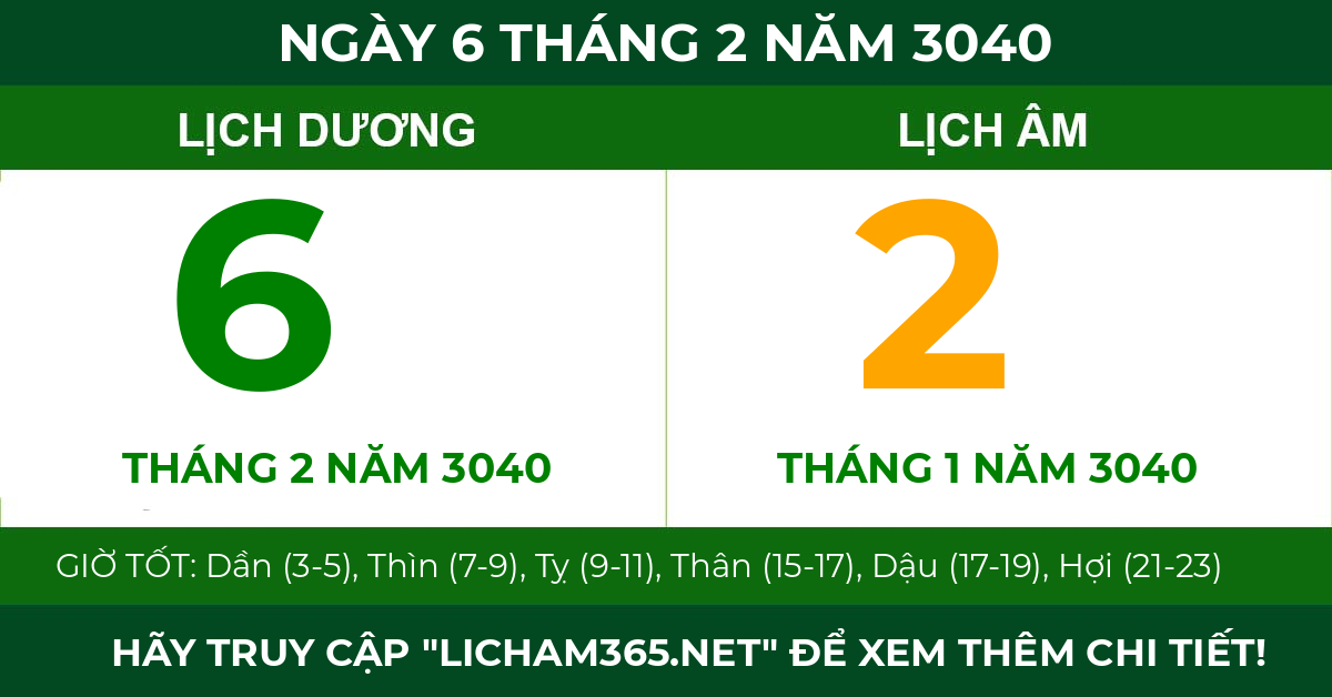 lịch âm ngày 6 tháng 2 năm 3040