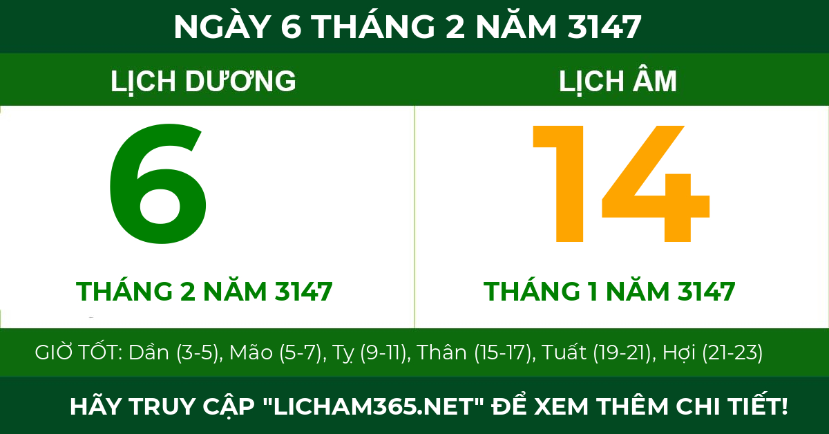 lịch âm ngày 6 tháng 2 năm 3147