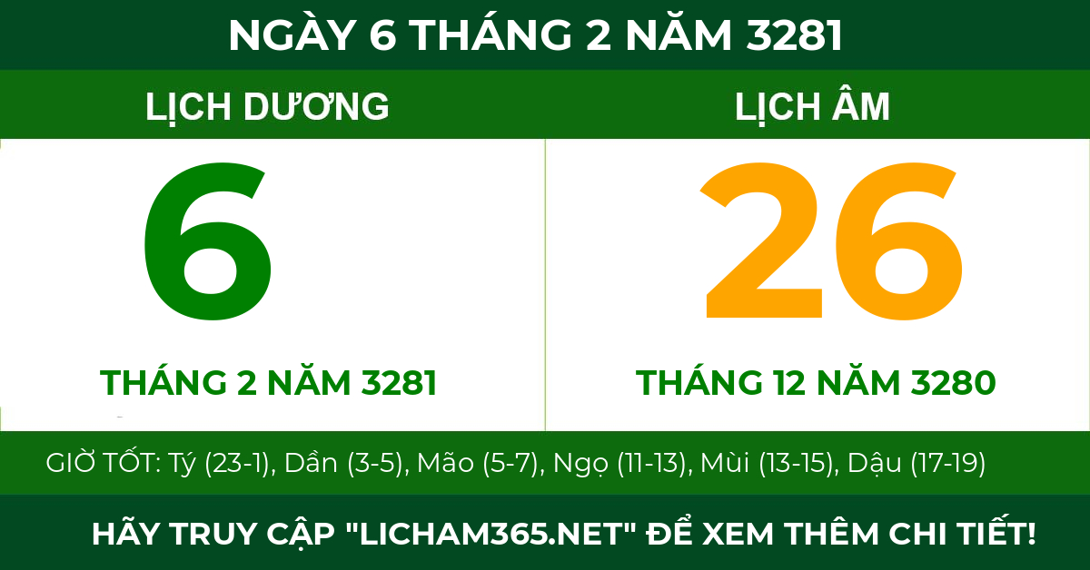 lịch âm ngày 6 tháng 2 năm 3281