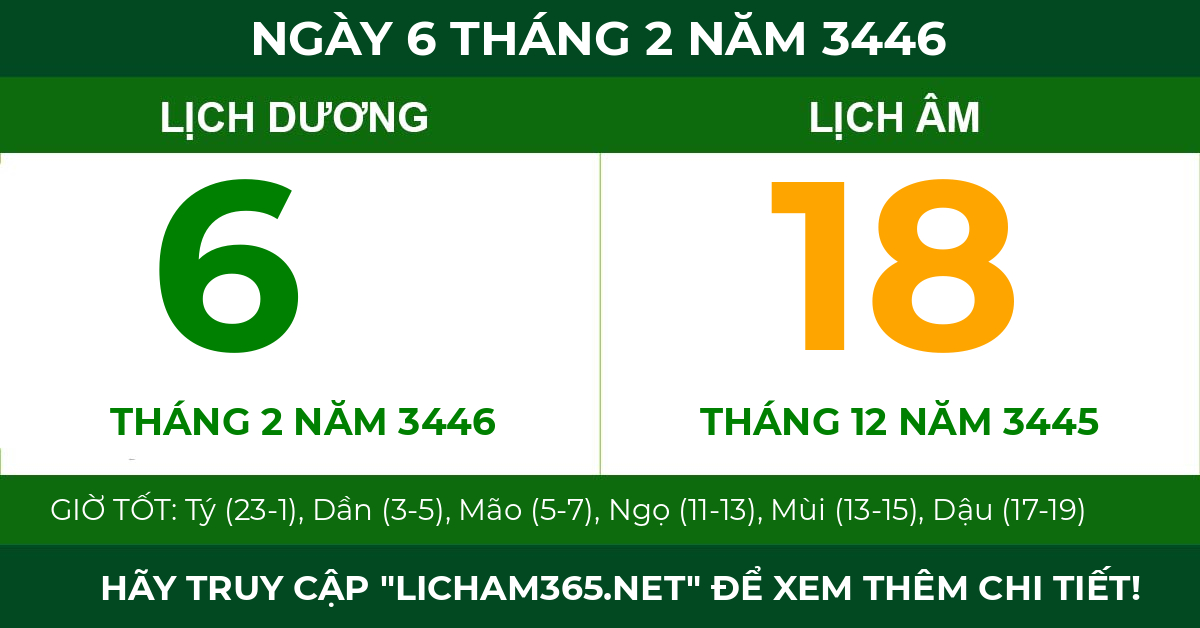 lịch âm ngày 6 tháng 2 năm 3446