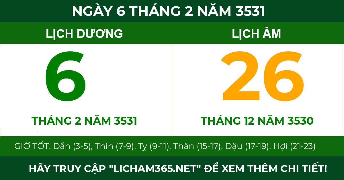 lịch âm ngày 6 tháng 2 năm 3531