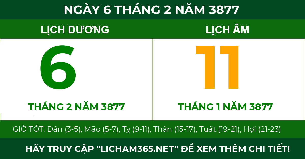 lịch âm ngày 6 tháng 2 năm 3877