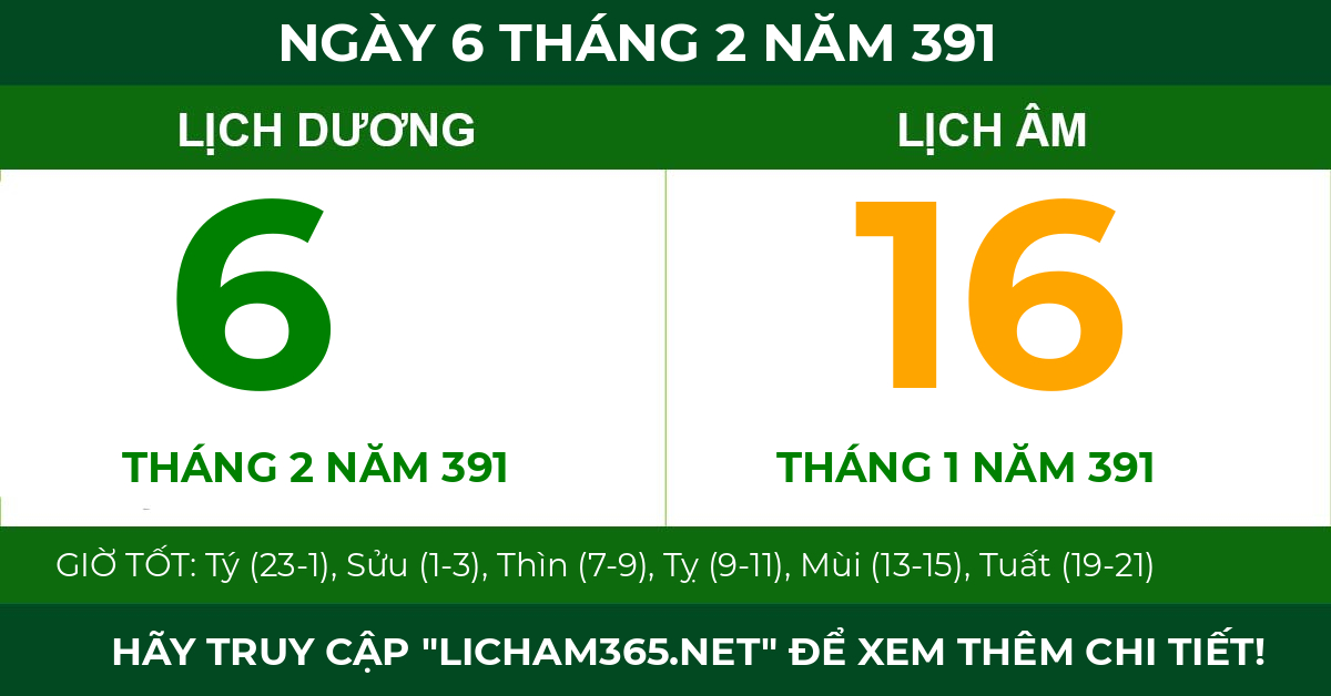 lịch âm ngày 6 tháng 2 năm 391
