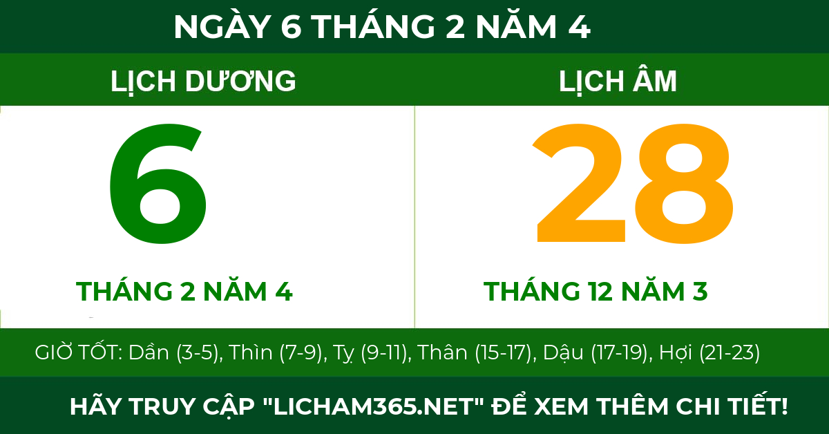 lịch âm ngày 6 tháng 2 năm 4
