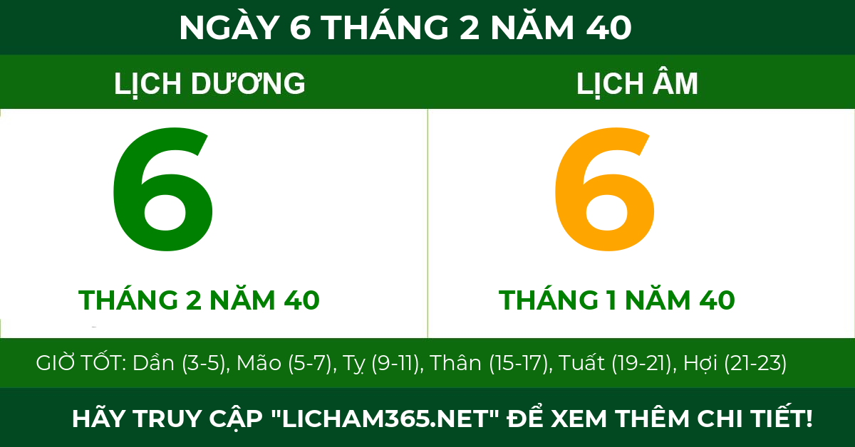 lịch âm ngày 6 tháng 2 năm 40
