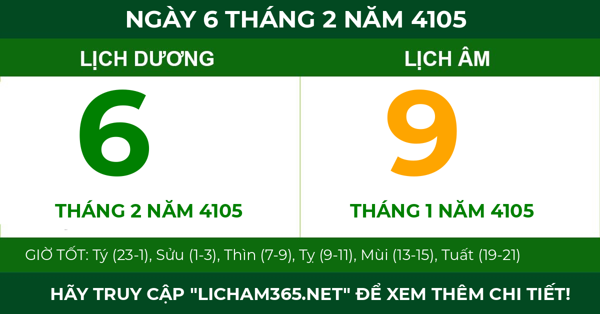 lịch âm ngày 6 tháng 2 năm 4105