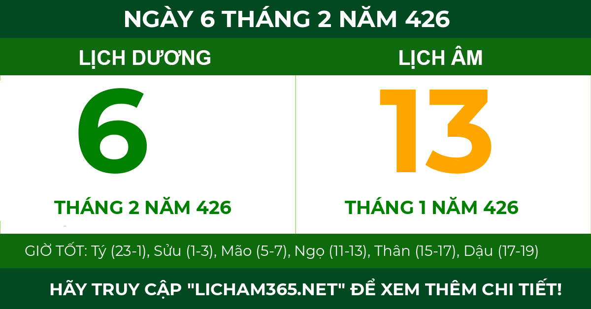 lịch âm ngày 6 tháng 2 năm 426