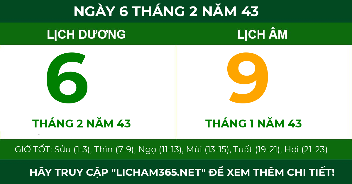 lịch âm ngày 6 tháng 2 năm 43