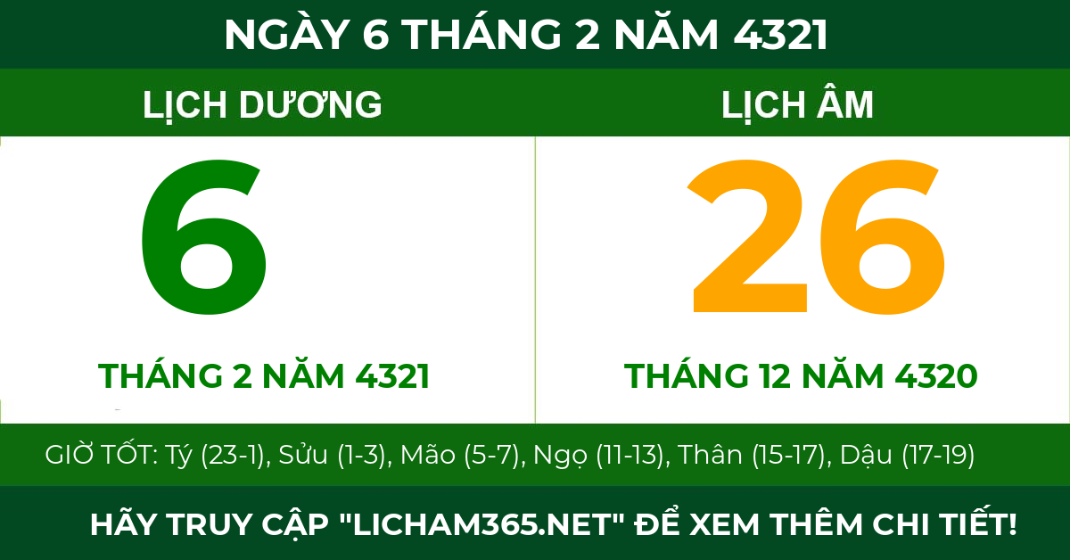 lịch âm ngày 6 tháng 2 năm 4321