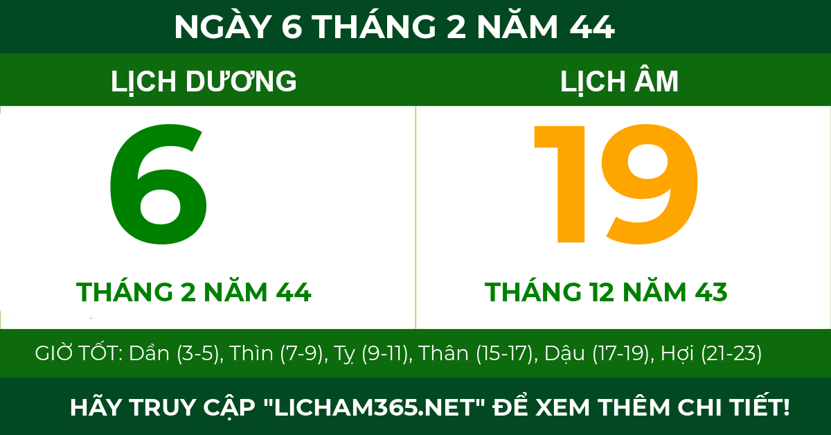 lịch âm ngày 6 tháng 2 năm 44