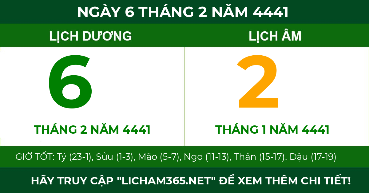 lịch âm ngày 6 tháng 2 năm 4441