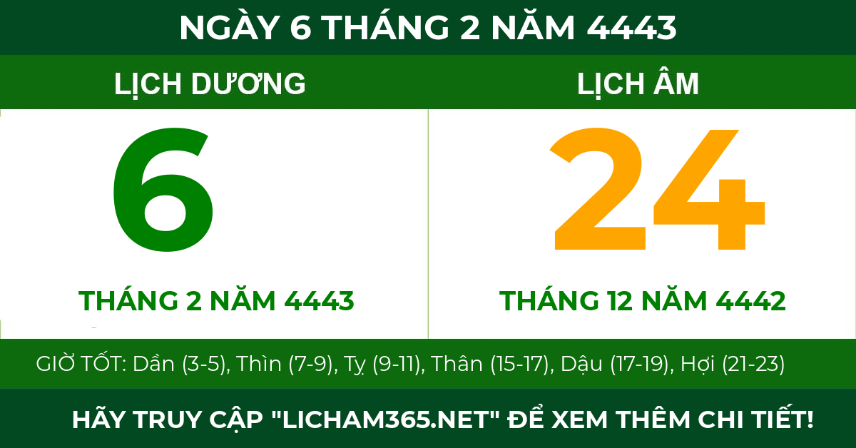 lịch âm ngày 6 tháng 2 năm 4443
