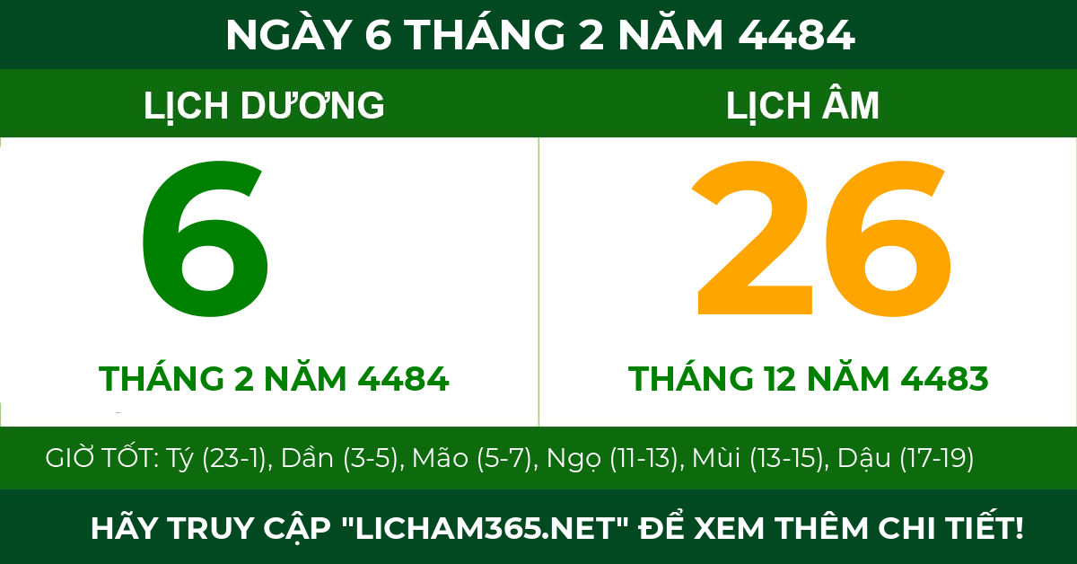 lịch âm ngày 6 tháng 2 năm 4484