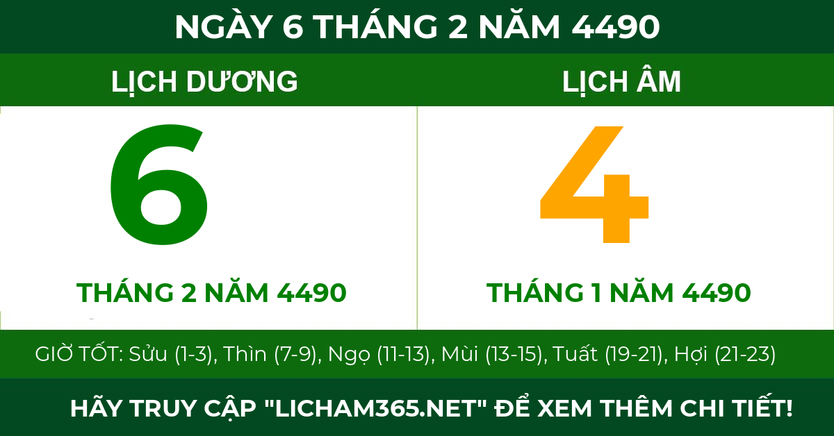 lịch âm ngày 6 tháng 2 năm 4490