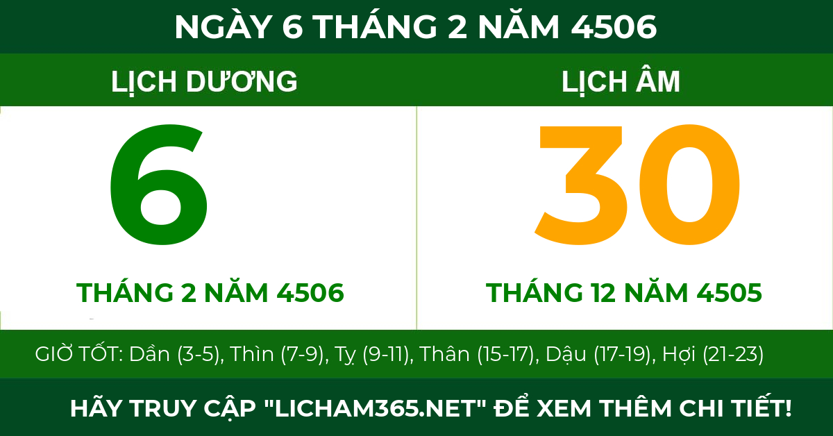 lịch âm ngày 6 tháng 2 năm 4506