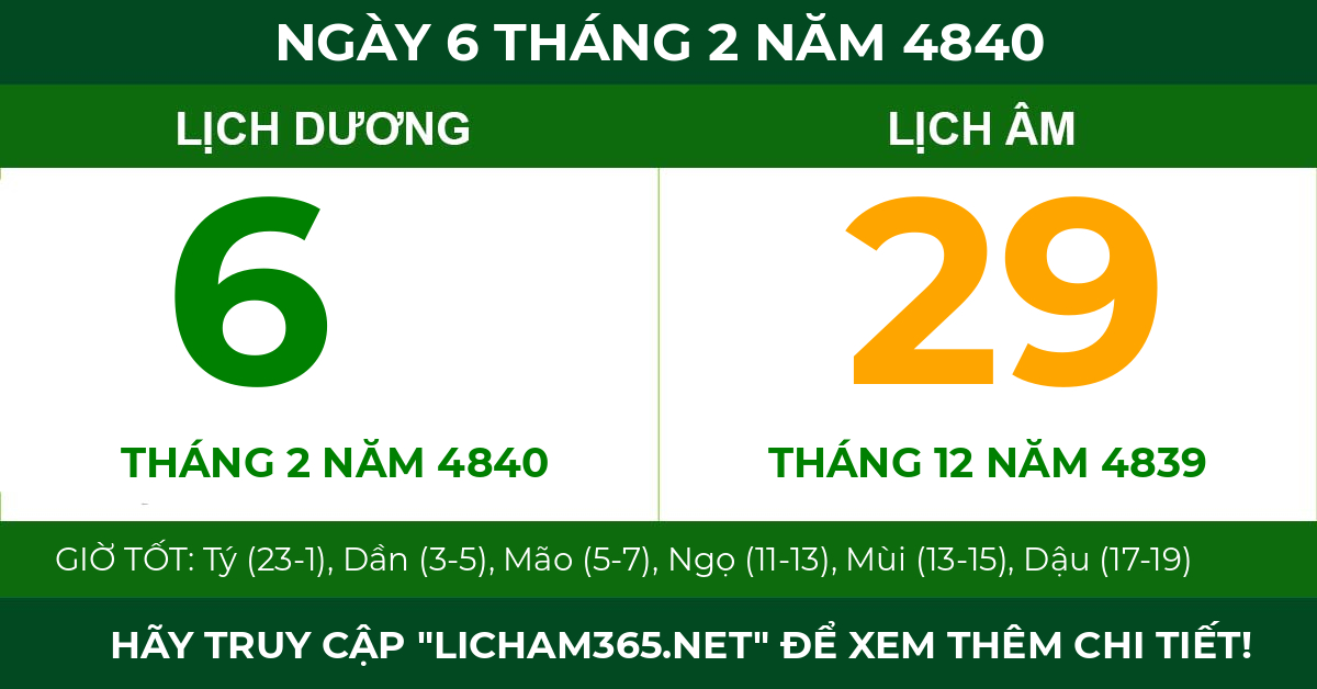 lịch âm ngày 6 tháng 2 năm 4840