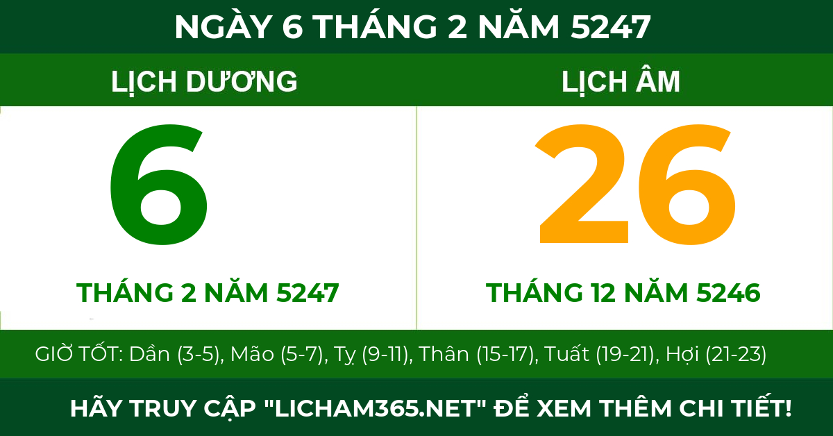lịch âm ngày 6 tháng 2 năm 5247