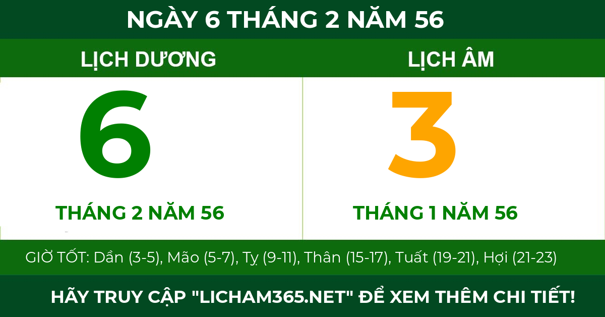 lịch âm ngày 6 tháng 2 năm 56