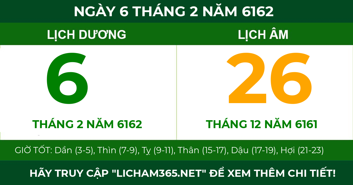 lịch âm ngày 6 tháng 2 năm 6162