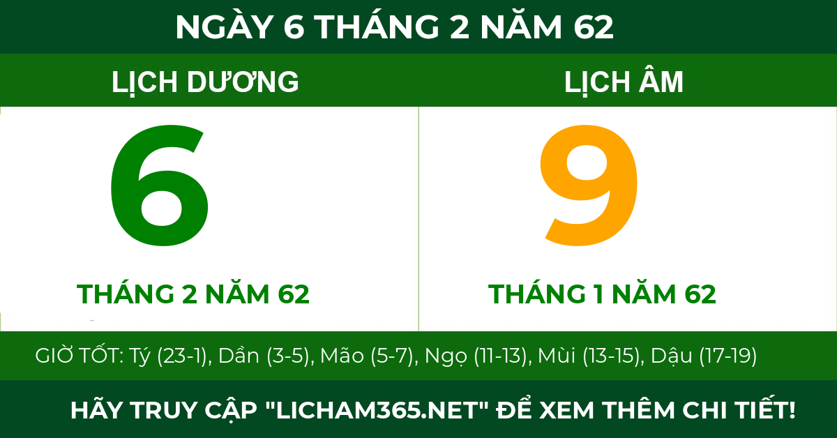 lịch âm ngày 6 tháng 2 năm 62