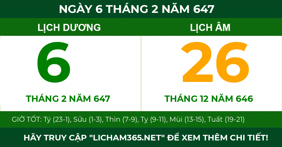 lịch âm ngày 6 tháng 2 năm 647