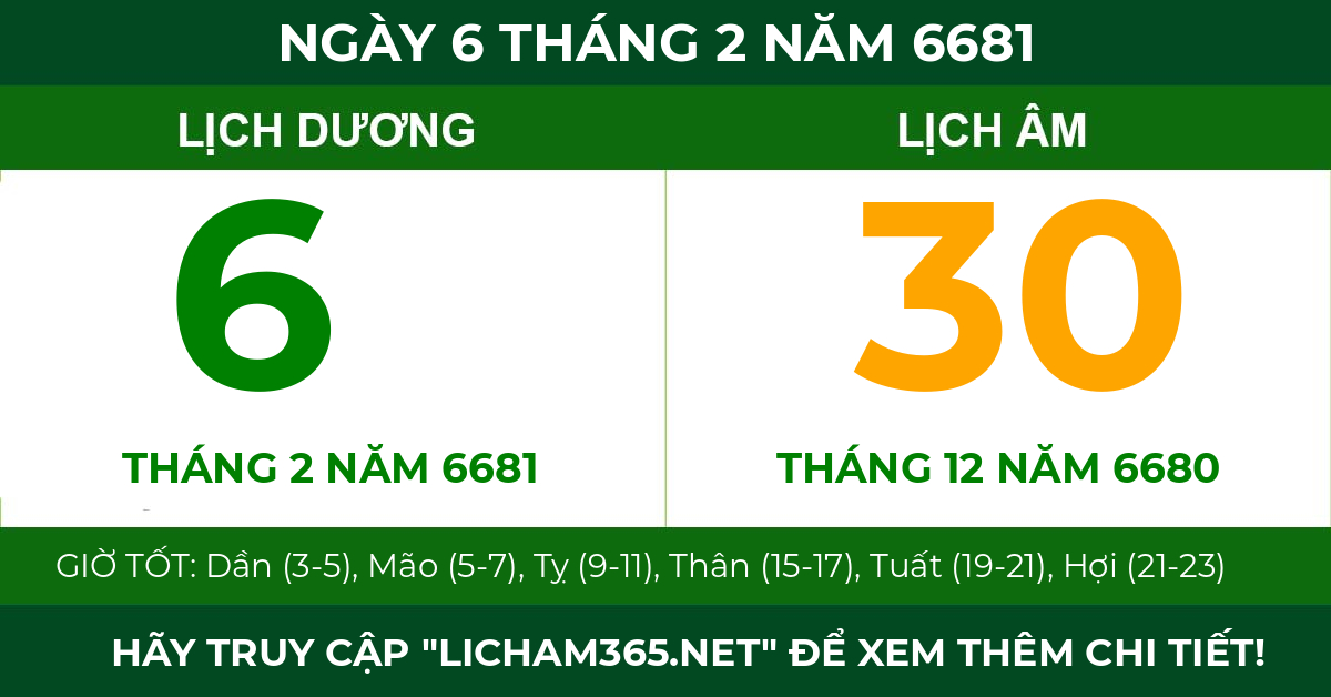lịch âm ngày 6 tháng 2 năm 6681