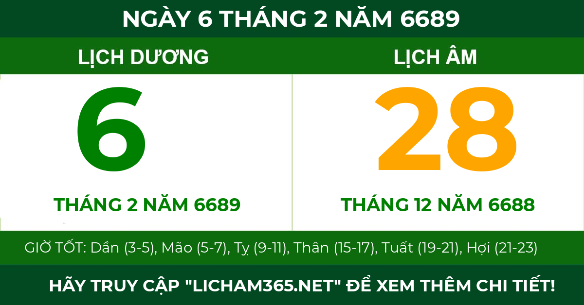 lịch âm ngày 6 tháng 2 năm 6689