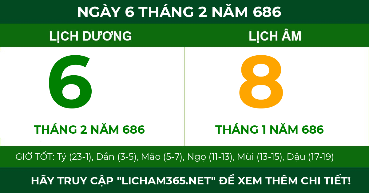 lịch âm ngày 6 tháng 2 năm 686