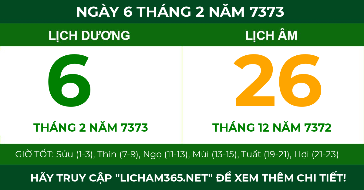 lịch âm ngày 6 tháng 2 năm 7373