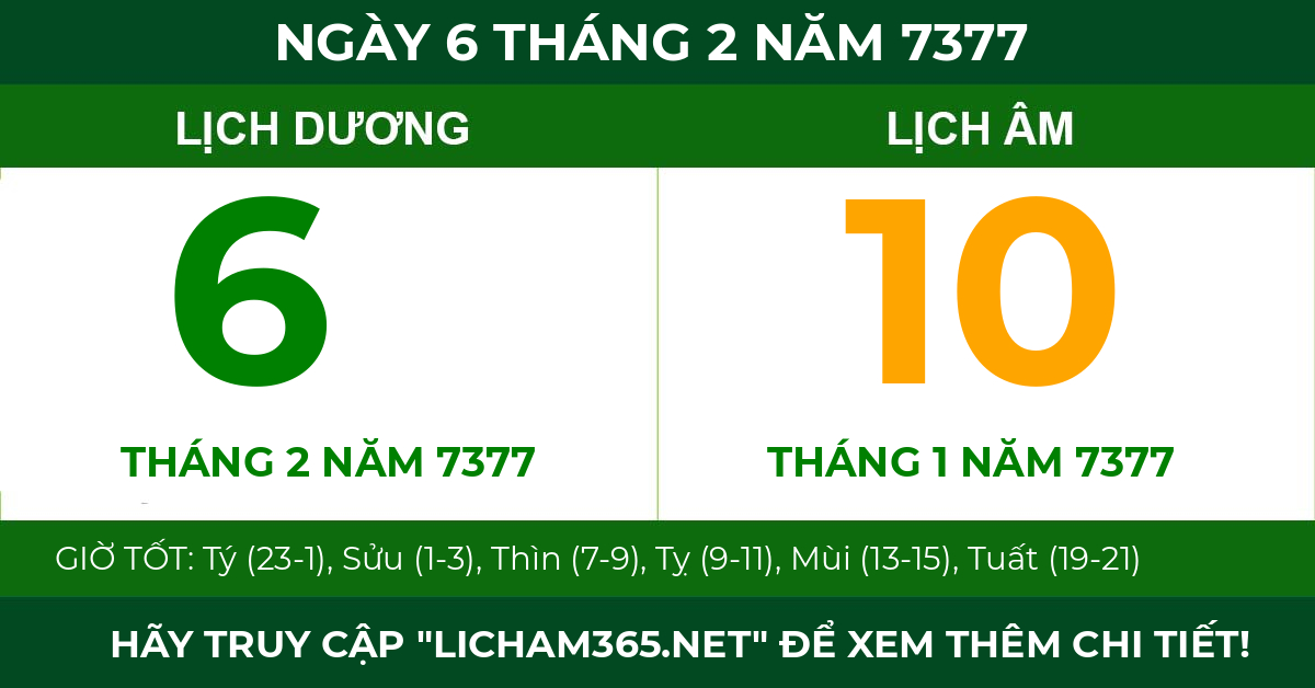 lịch âm ngày 6 tháng 2 năm 7377