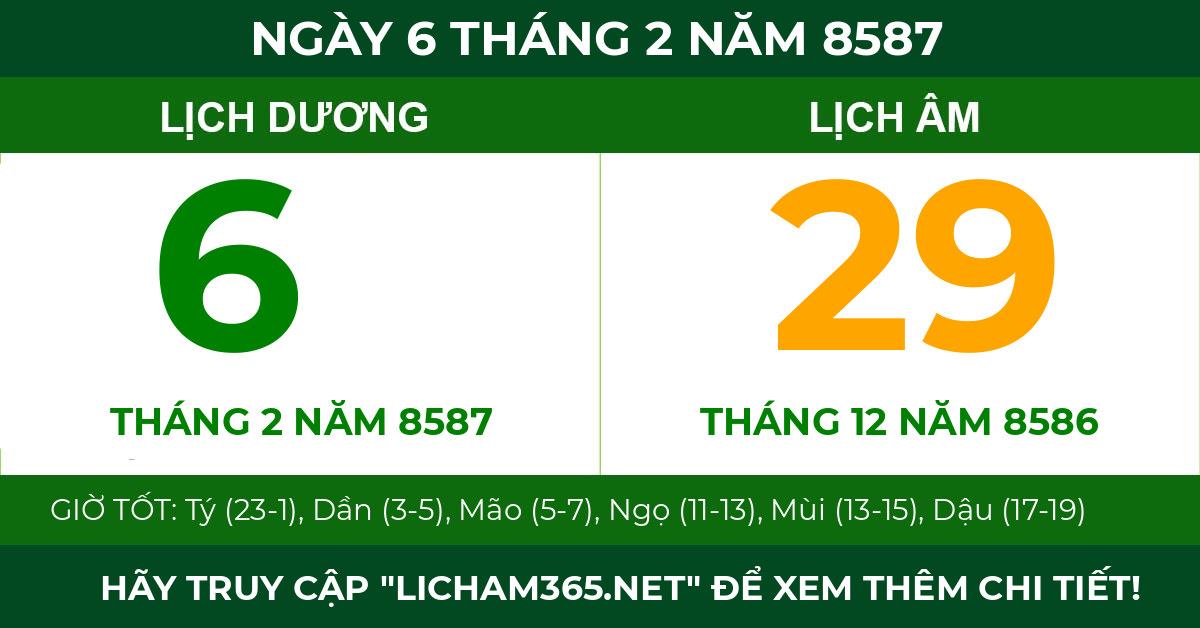 lịch âm ngày 6 tháng 2 năm 8587