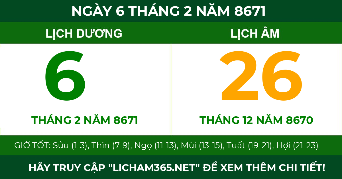 lịch âm ngày 6 tháng 2 năm 8671