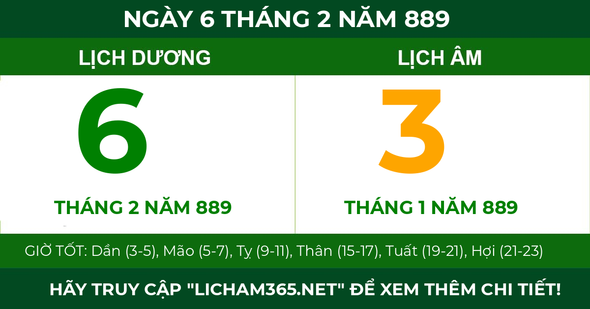 lịch âm ngày 6 tháng 2 năm 889