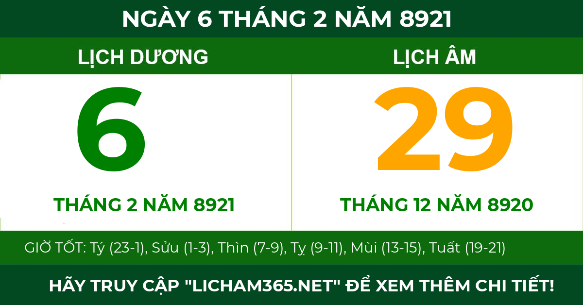lịch âm ngày 6 tháng 2 năm 8921